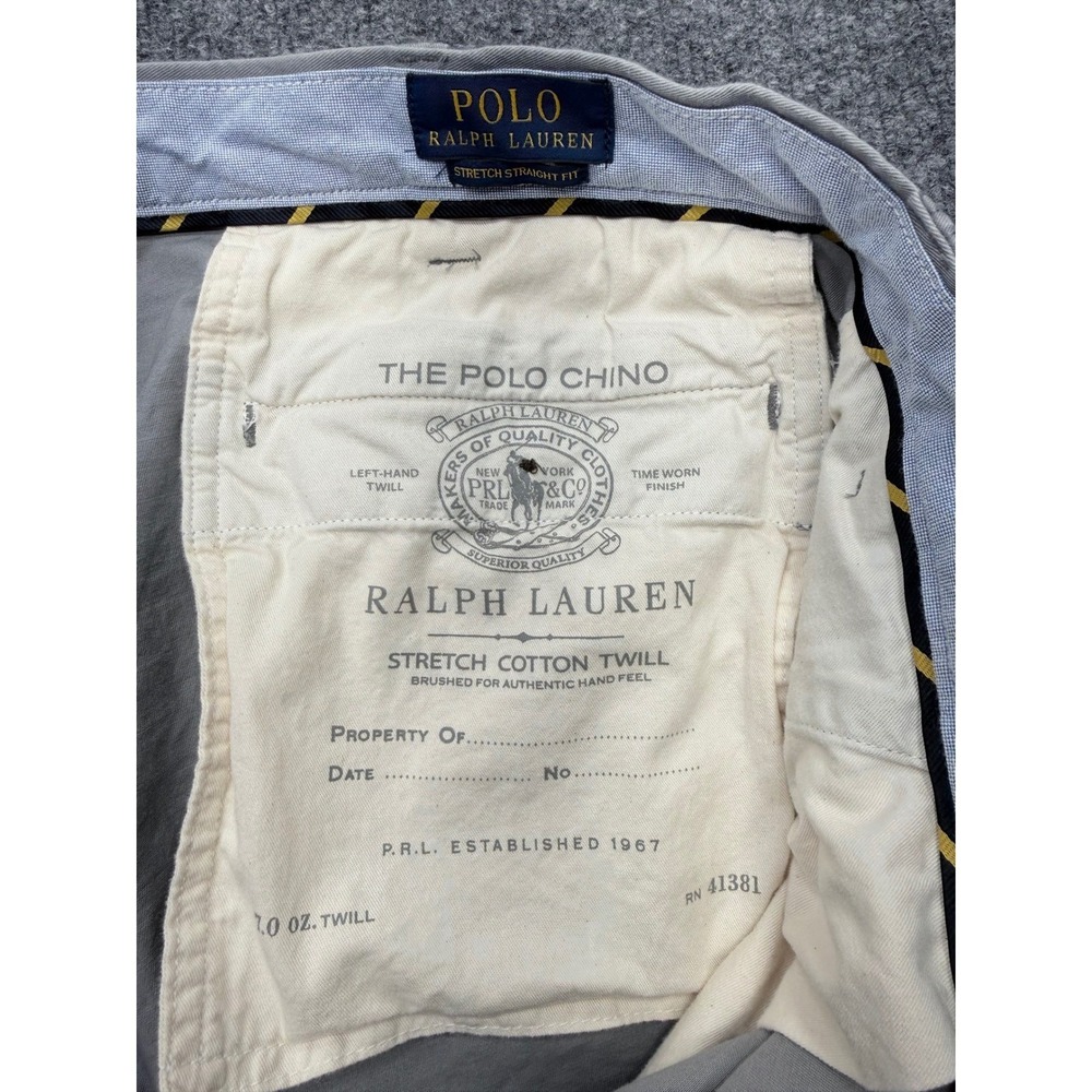 Polo Ralph Lauren Mens 38x30 Stretch Straight Fit Chino Pants Grey Cotton Twill - Picture 6 of 9